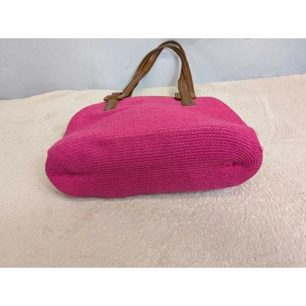 Cappelli Strawworld Tote Handbag Pink Woven Leather‎ Trim Summer Bag